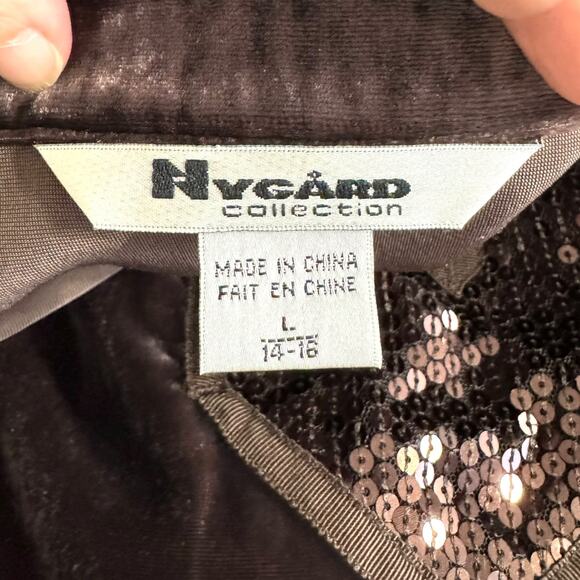 Nygard Collection Brown Velvet Velour Split Collar Sequin Trim Tunic Womens 14 - Picture 8 of 9